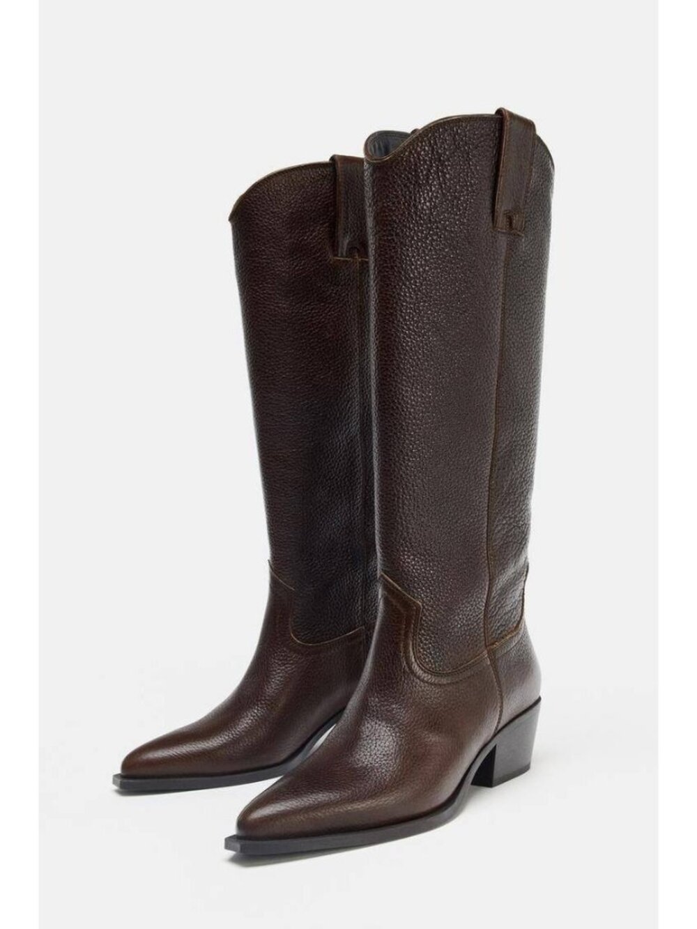 Zara Womens Western Boots EU 38 US 7.5 Dark Brown Leather 2054/610 NWOT